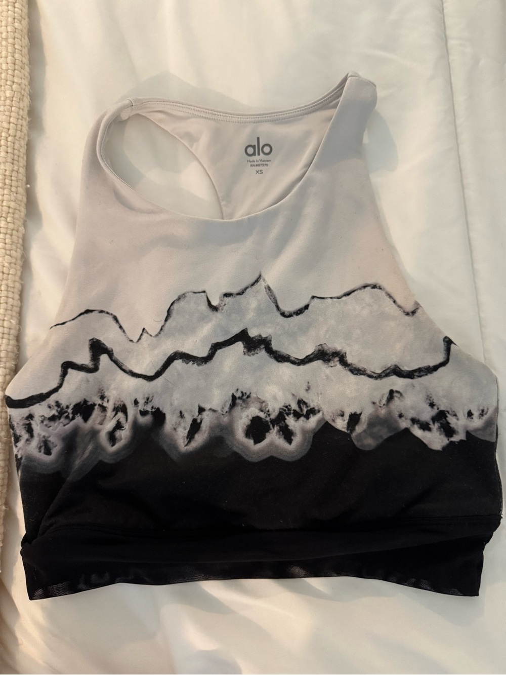 ALO Yoga Women's Black and White Tie-Dye High Neck Sports Bra